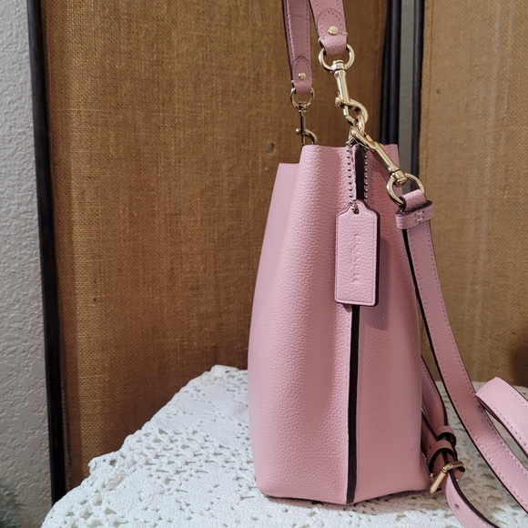 Coach CF433  Mollie Bucket W/Signature Canvas Interion In Pink Crossbody Handbag - Picture 5 of 13